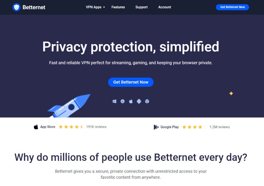 Betternet Unlimited Free VPN Proxy - Image Screenshot From Betternet Unlimited Free VPN Official Website